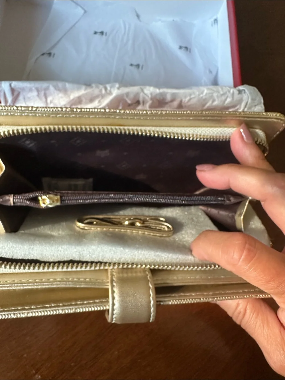 FOXER Gold Quilted Wallet Clutch - Elegant Metallic Finish